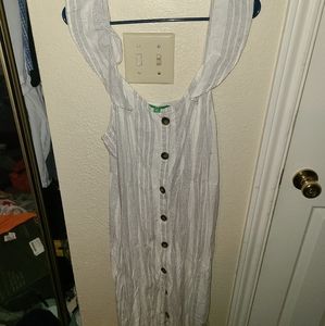 Maxi striped button front linen blend dress